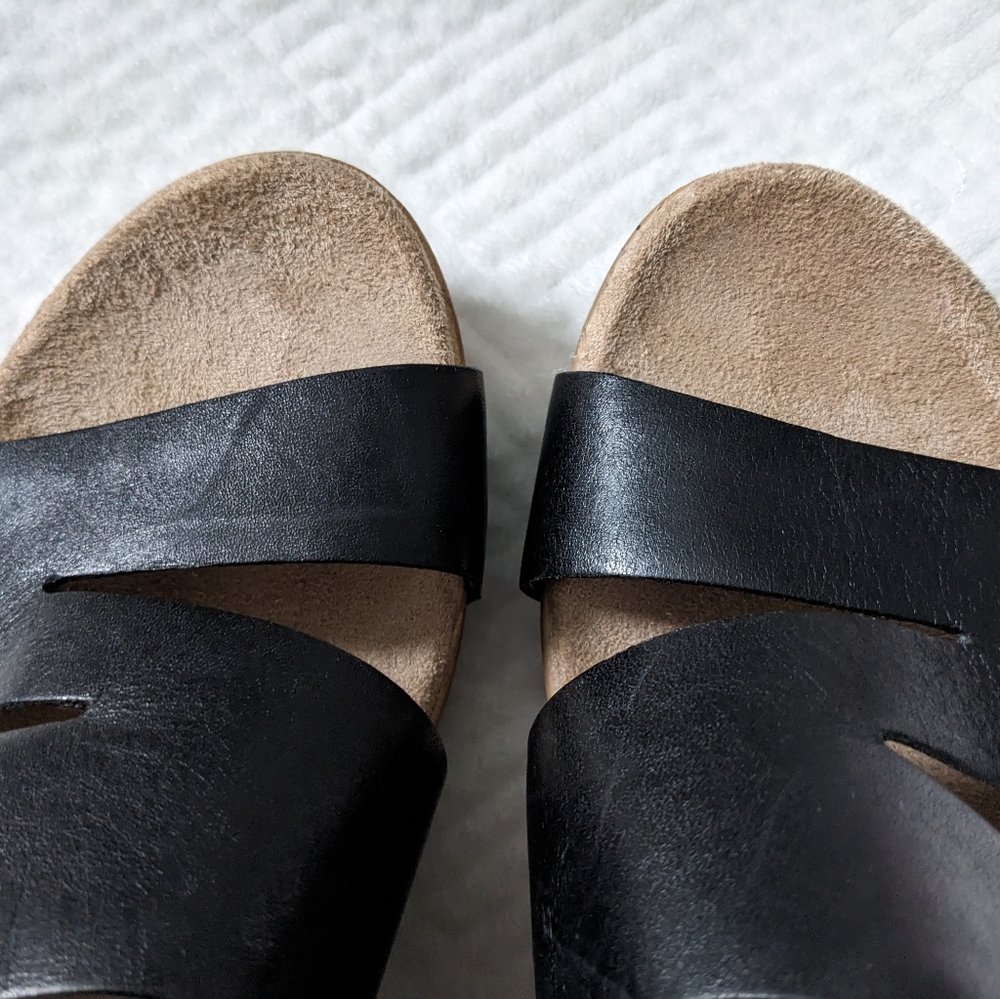 Dansko Black Leather Slide Mules with Wood-Effect Wedge - Picture 4 of 13